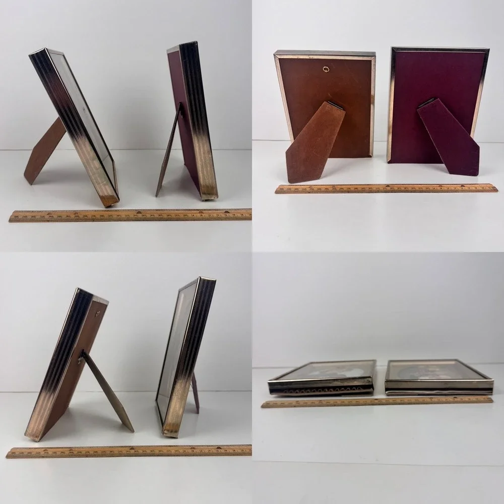 2 Vintage 5x7 Picture‎ Frames 70s Gold Oval Rectangle Tabletop Shadow Box READ